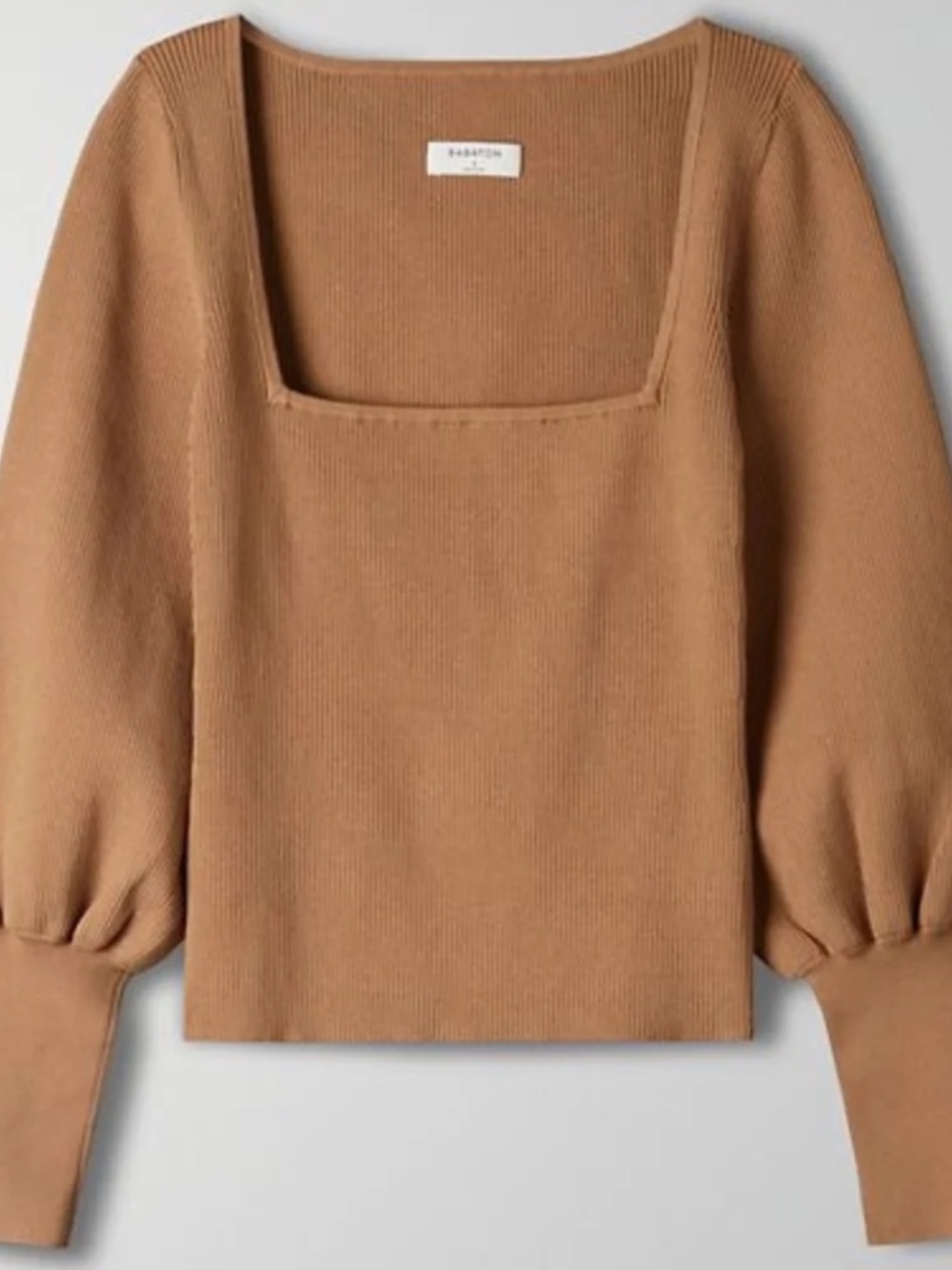 [NEW w/out Tag] Aritzia Gideon Sculpt Knit Sweater w/ Bell Sleeves (Camel, XXS)